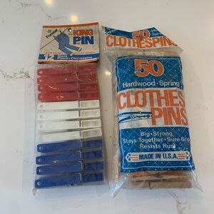Vintage Clothes Pins (2) Packs Wooden / Plastic  NEW in Bags.